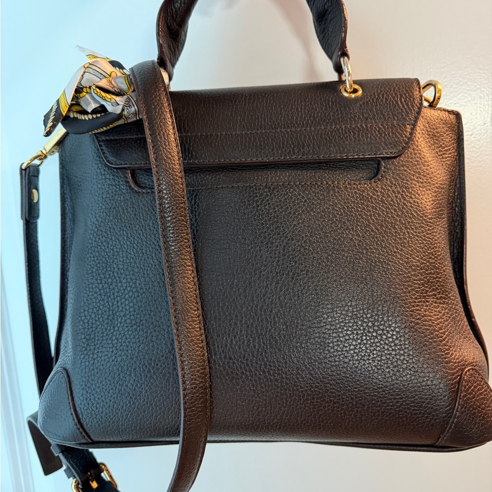 MCM Black Pebbled Leather Satchel with Gold Accents - Picture 2 of 4